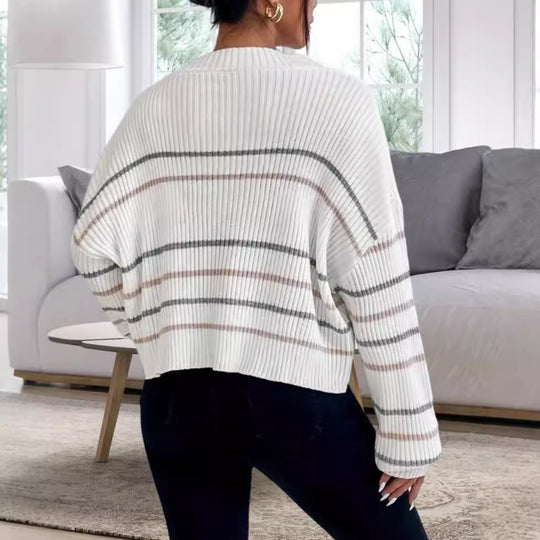 Damen Lässiger Strickpullover mit modischem Streifenmuster EB