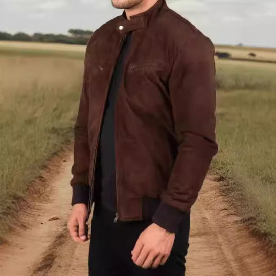 Herren Wildlederjacke im modernen Design mit praktischen Taschen EB