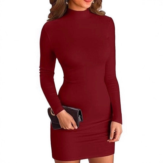 Damen Figurbetontes Rollkragen‑Minikleid aus Stretch‑Jersey mit Langarm EB