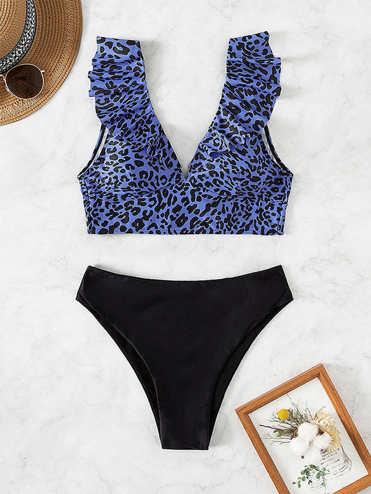 Damen Bikinioberteil mit modischem Leopardenmuster und Rüschendetails EB