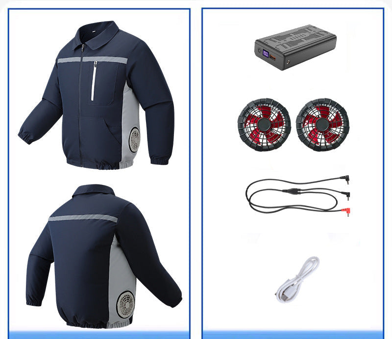 Unisex nan ventilated work cooling jacket with side vent inserts, removable battery compartment and reflective inserts EB
