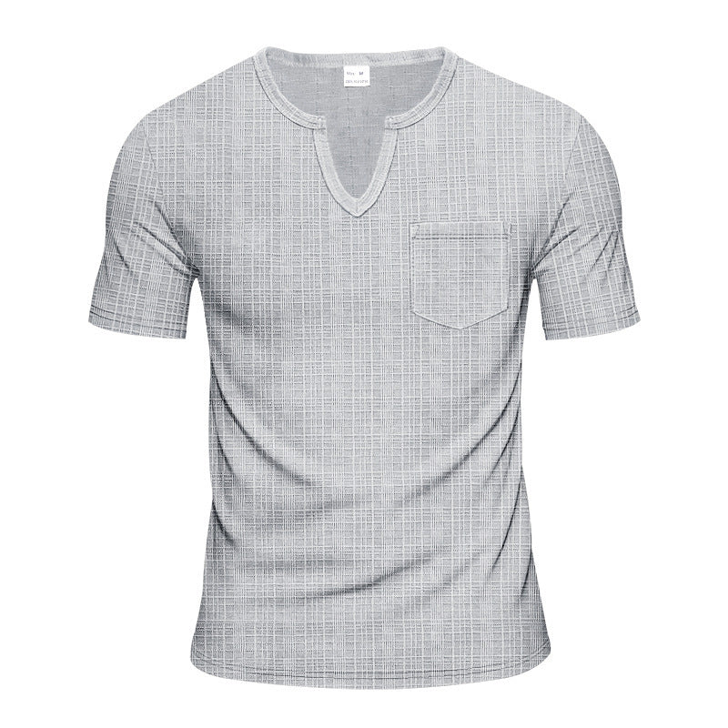 Herren Kurzarm V-Ausschnitt T-Shirt mit Brusttasche EB