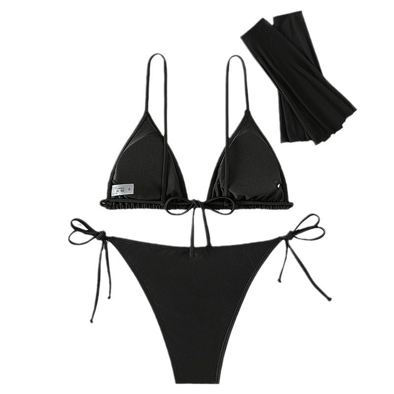 Damen Triangel-Bikini-Set mit transparenten Ärmeln und Blumenakzent EB