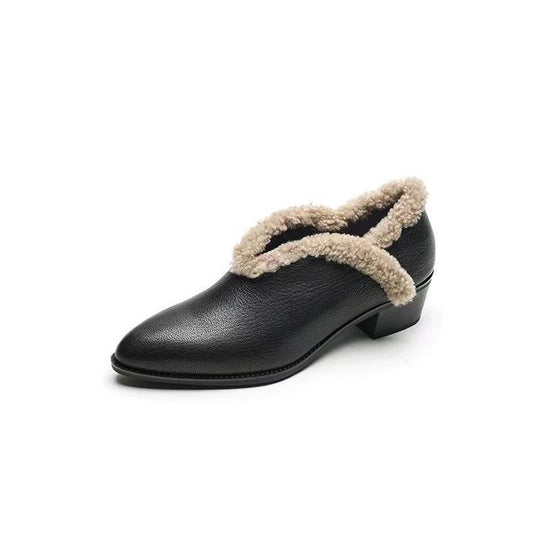 Damen Elegante Stiefeletten mit flauschigem Kragen und komfortablem Blockabsatz EB