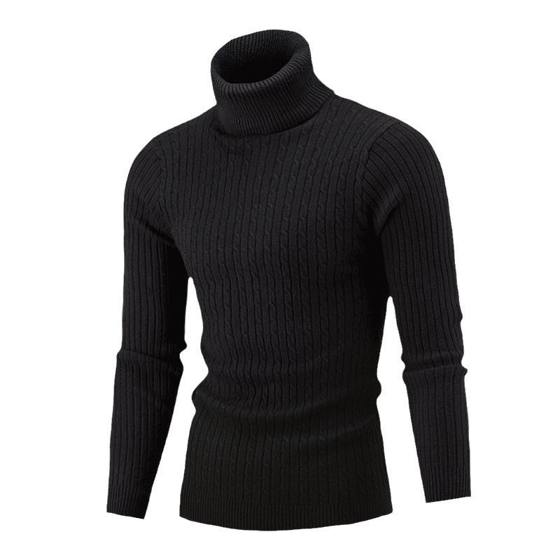 Herren nan gerippter Rollkragenpullover mit Zopfmuster und körpernaher Slim-Fit-Silhouette EB