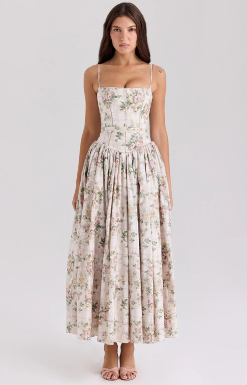 Damen nan tailliertes Maxikleid mit Korsettoberteil und feinen Spaghettiträgern EB