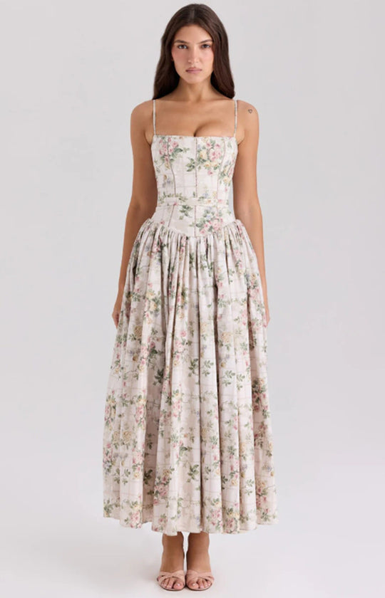 Damen nan tailliertes Maxikleid mit Korsettoberteil und feinen Spaghettiträgern EB