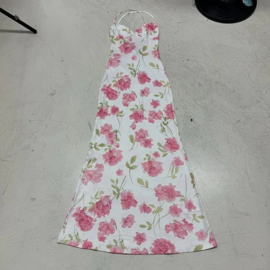 Damen Elegantes Maxikleid mit floralem Design und Spaghetti-Trägern EB