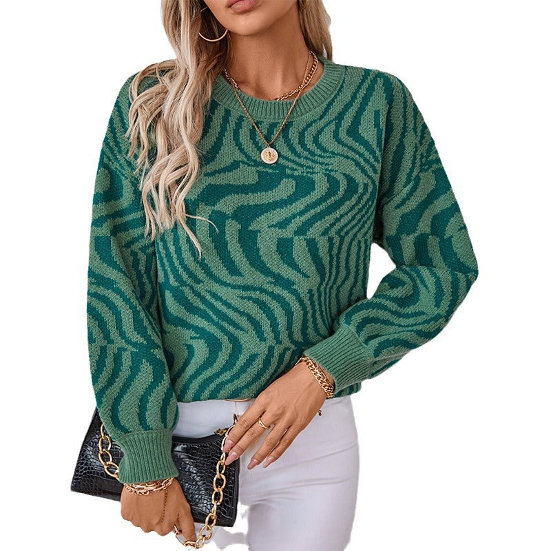 Damen modischer Strickpullover mit einzigartigem Wellenmuster EB