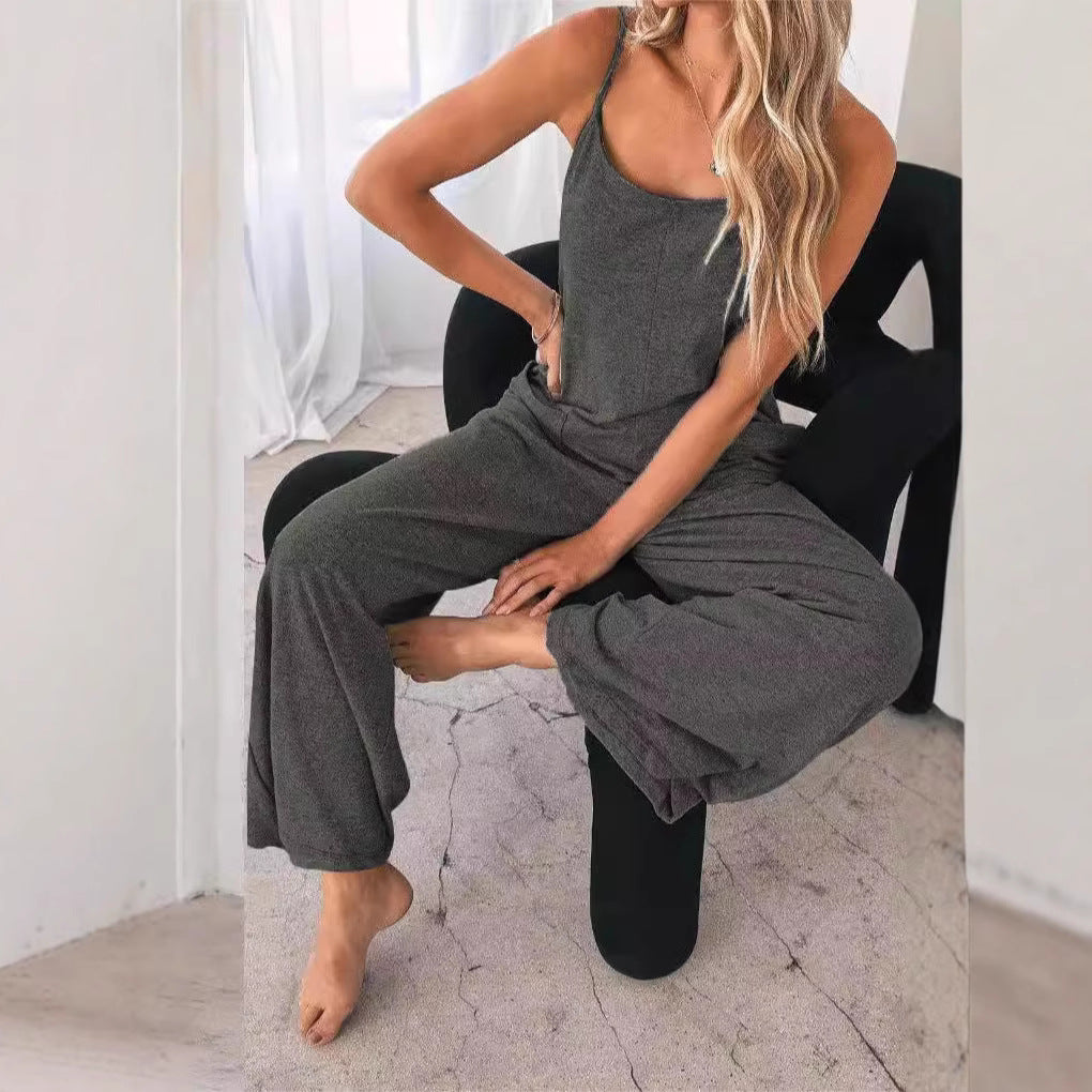 Damen Luftiger Jumpsuit mit Taschen und Spaghettiträgern EB