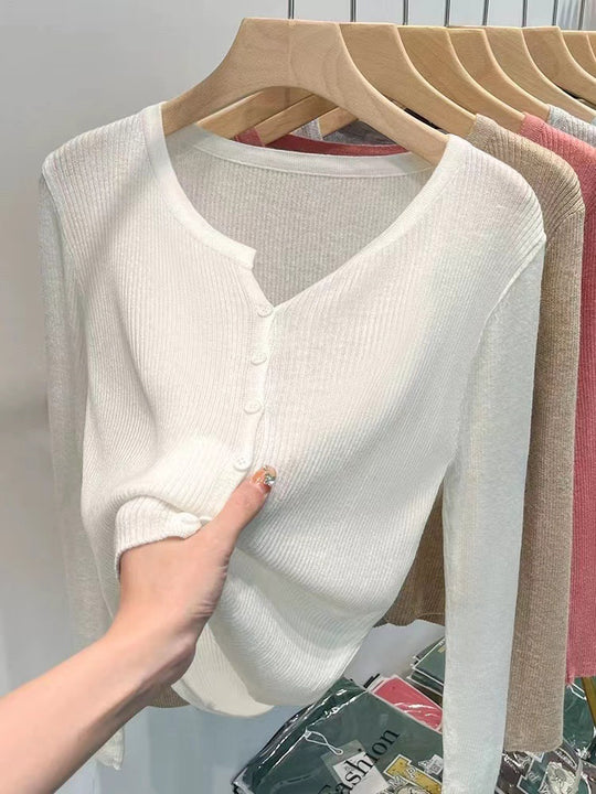 Damen figurbetonte Strickjacke mit elegantem Knopfverschluss und feiner Rippstruktur EB