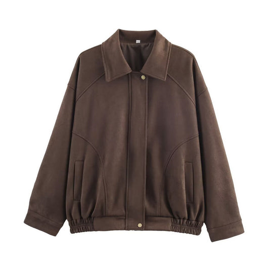 Damen Modische Kunstlederjacke mit elastischem Bund und Eingrifftaschen EB