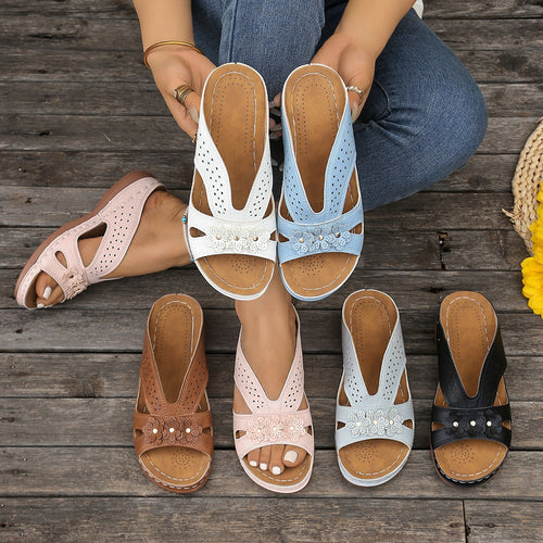Damen Komfortable Sandalen mit dekorativem Blütendesign und atmungsaktivem Obermaterial EB