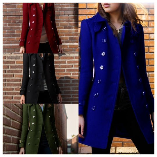 Damen eleganter Trenchcoat mit doppelter Knopfreihe und gewichtetem Kragen EB
