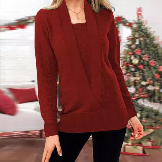 Damen eleganter Pullover mit tiefem V-Ausschnitt und leichtem Strukturdesign EB