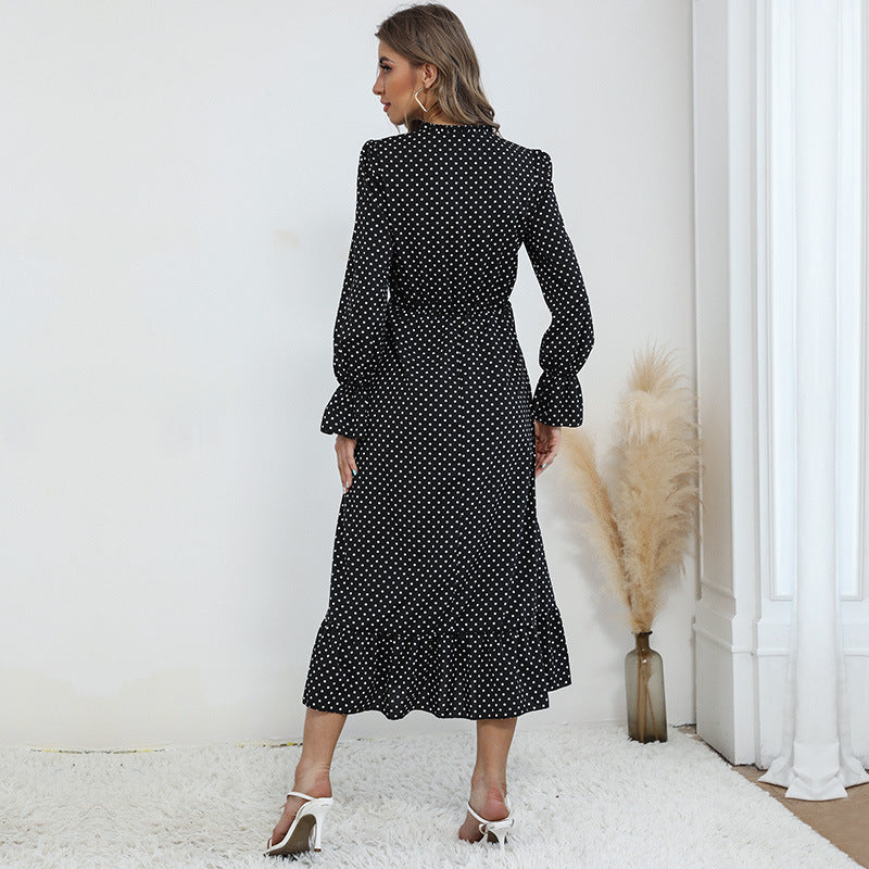 Damen Midi-Kleid mit punktiertem Design und voluminösem Saum EB