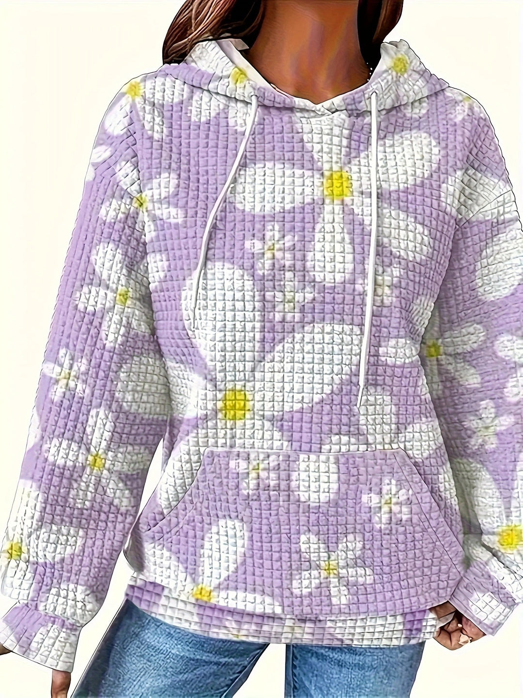 Damen lockerer Kapuzenpullover mit farbenfrohem Blumendesign EB