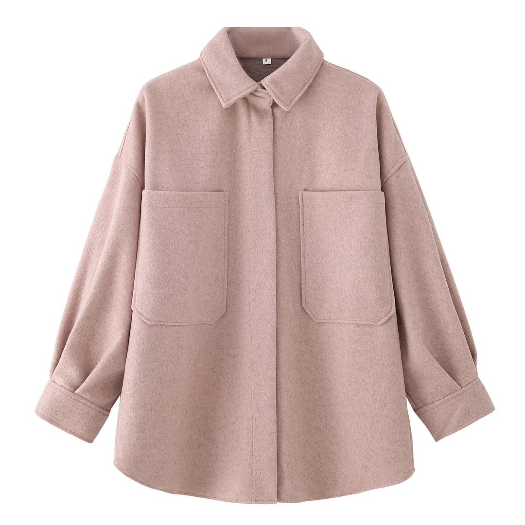 Damen Oversized Hemdjacke aus hochwertigem Wollmix mit praktischen Taschen EB