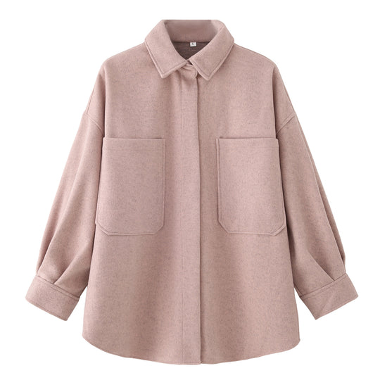Damen Oversized Hemdjacke aus hochwertigem Wollmix mit praktischen Taschen EB