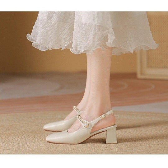 Damen Slingback-Pumps mit quadratischem Absatz und Perlenakzenten EB