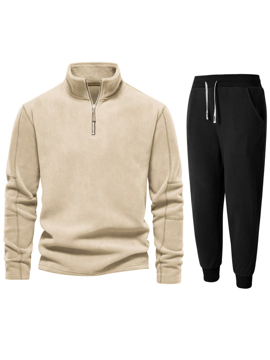 Herren Fleece-Oberteil mit kurzer Reißverschluss und bequemen Jogginghosen EB