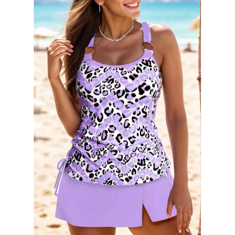 Damen Tankini-Set mit elegantem Wickelrock und dekorativen Riemen EB