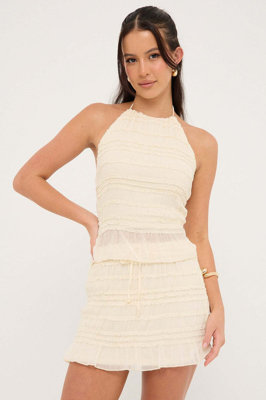 Damen Rüschendress mit Kordelzug und asymmetrischem Saum EB