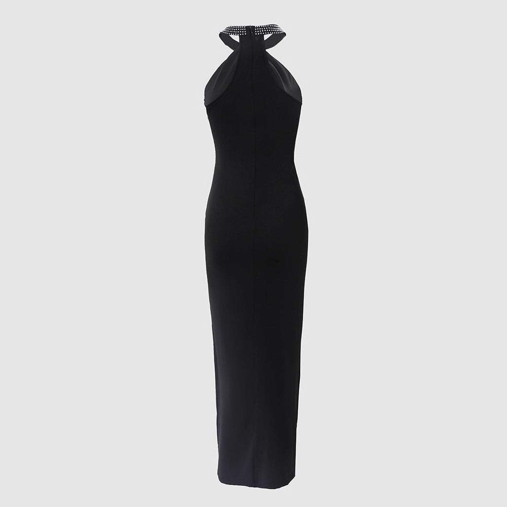 Damen glamouröses Abendkleid mit Chiffon-Schnitt und funkelndem Halsbereich EB