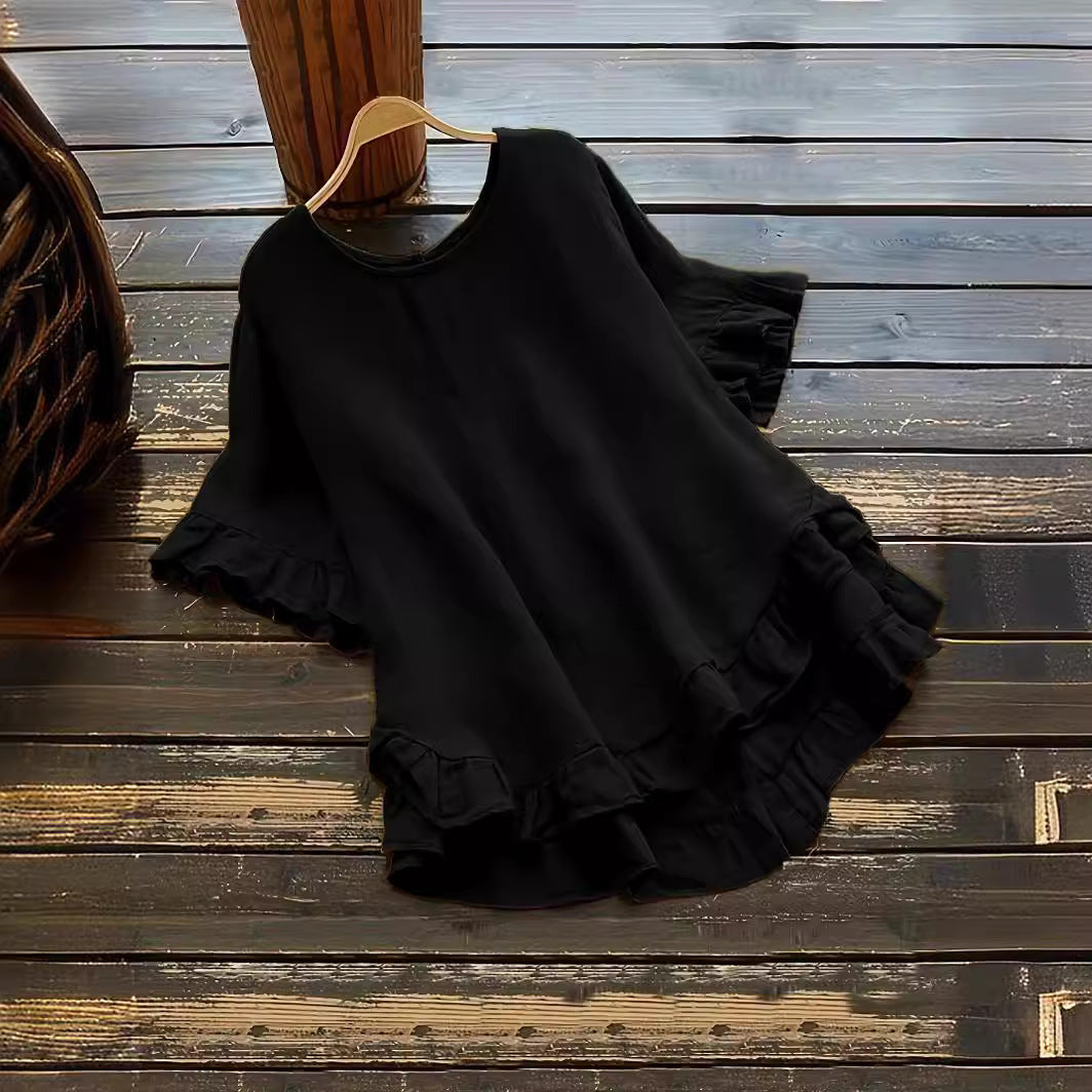 Damen lässiges Oberteil mit Rüschendetails und weit geschnittenem Design EB