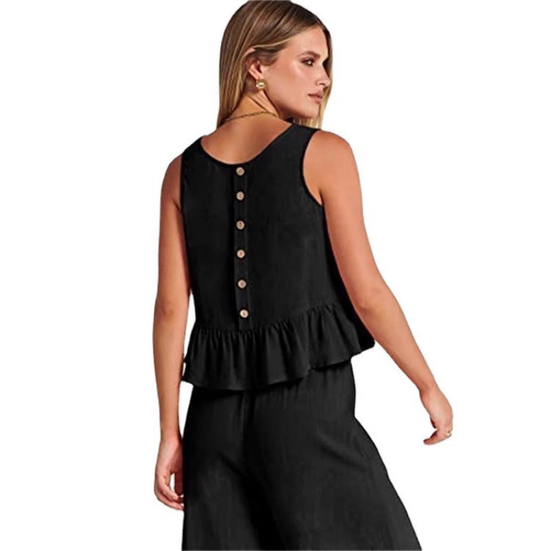 Damen lässiger Jumpsuit mit voluminösem Oberteil und seitlichen Taschen EB