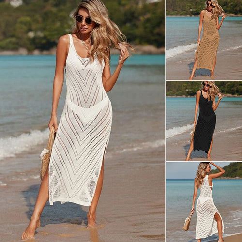 Damen Elegantes Maxikleid mit asymmetrischem Saum und seitlichem Schlitz EB