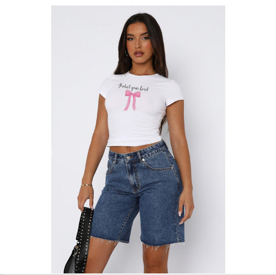 Damen bequemes Crop-Top mit modischem Druck EB