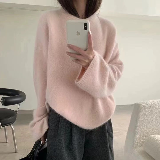 Damen Flauschiger Pullover mit überschnittenen Schultern und weitem Schnitt EB