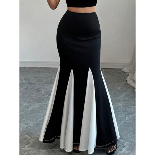 Damen Eleganter Maxi-Rock mit kontrastierenden Volantdetails und hohem Bund EB