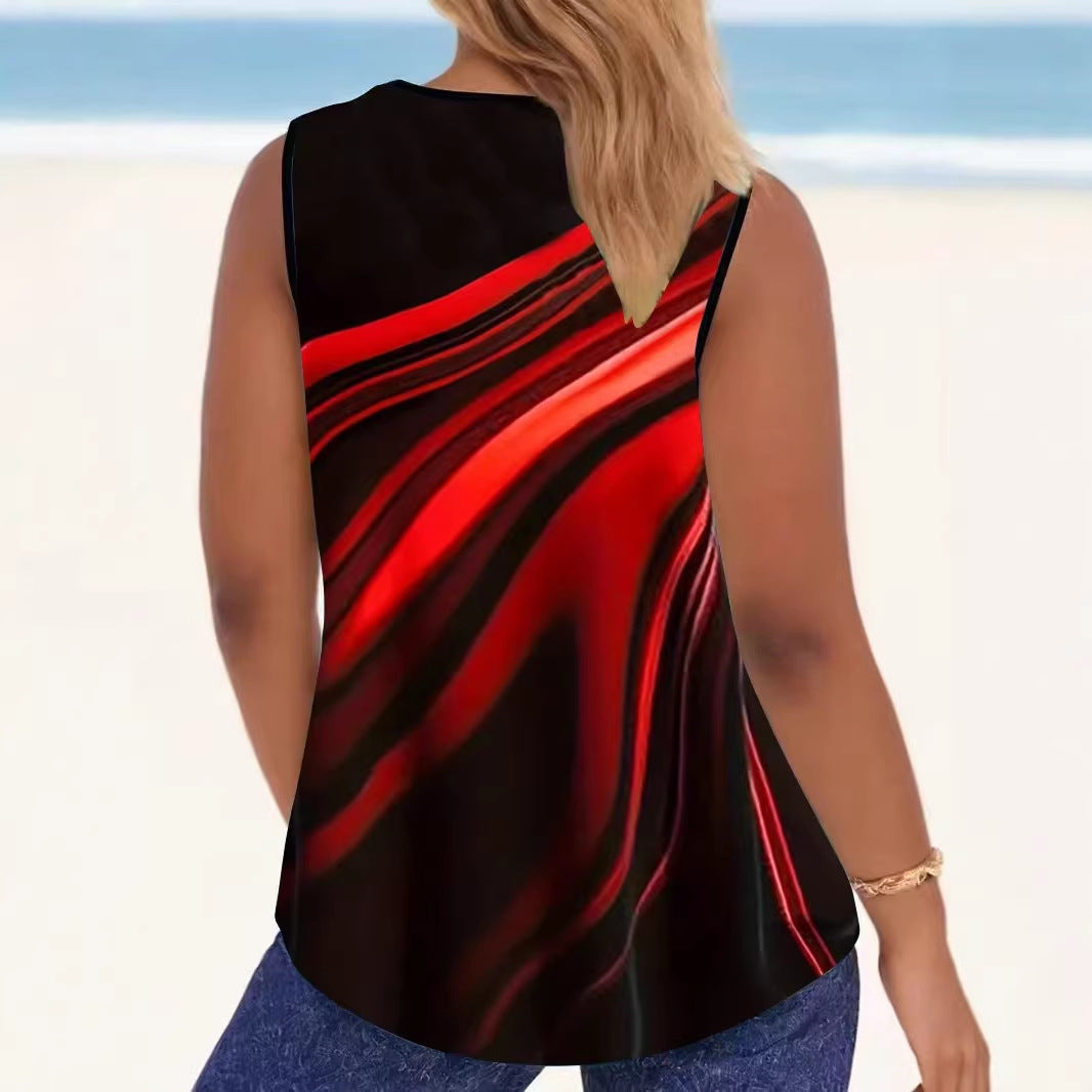 Damen Elegantes ärmelloses Oberteil mit modernem Wellendesign EB