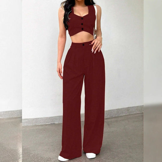 Damen Zweiteiliges Set mit tailliertem Top und weiten Hosen EB