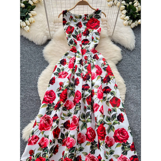 Damen A-Linien Kleid mit floralen Mustern und schwingendem Saum EB