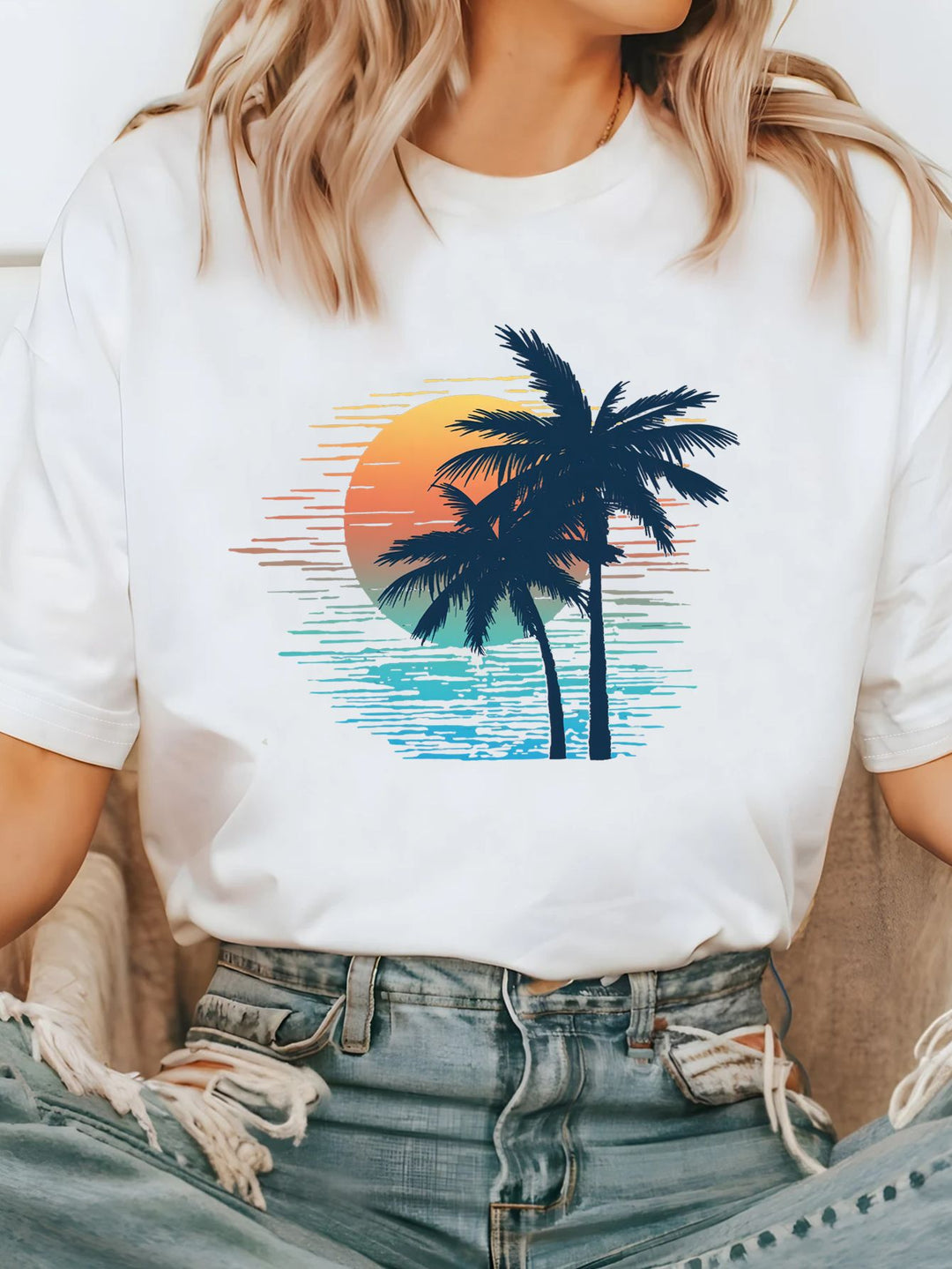 Damen T-Shirt mit kreativem Grafikdruck und luxuriösen Paillettenakzenten EB
