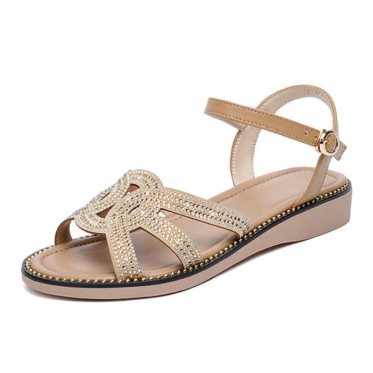 Damen Sandalen mit funkelndem Strass und verstellbarem Riemen EB