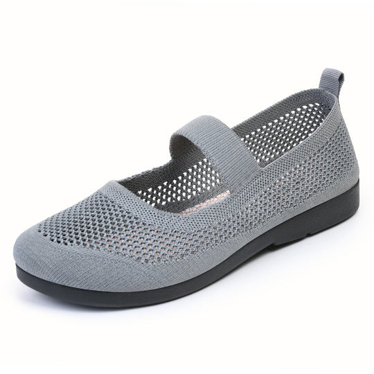 Damen Strick-Ballerinas mit elastischem Riemen EB