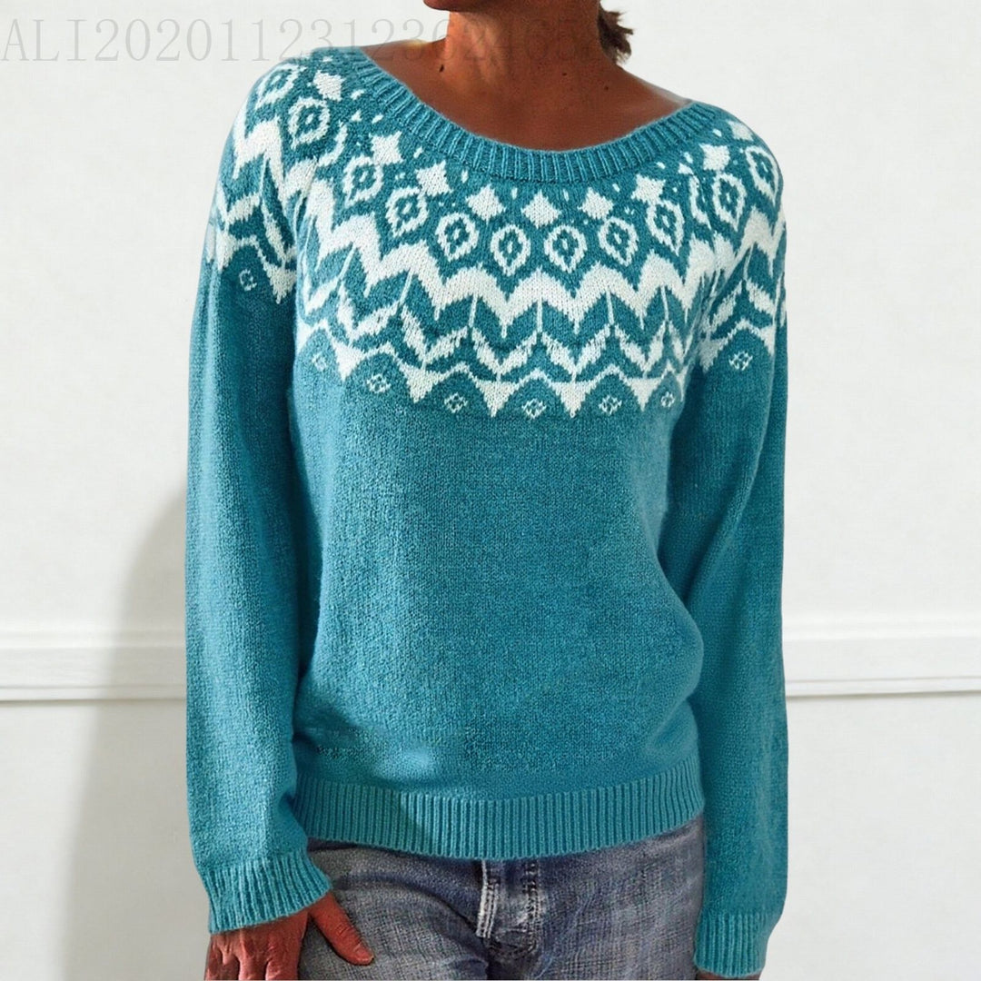 Damen nan Norwegerpullover aus Wollmix mit Rundhalsausschnitt und traditionellem Fair-Isle-Yoke EB