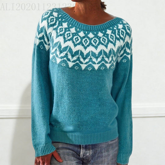 Damen nan Norwegerpullover aus Wollmix mit Rundhalsausschnitt und traditionellem Fair-Isle-Yoke EB