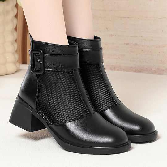 Damen Modische Ankle Boots mit luftiger Netzstruktur und eleganter Schnalle EB