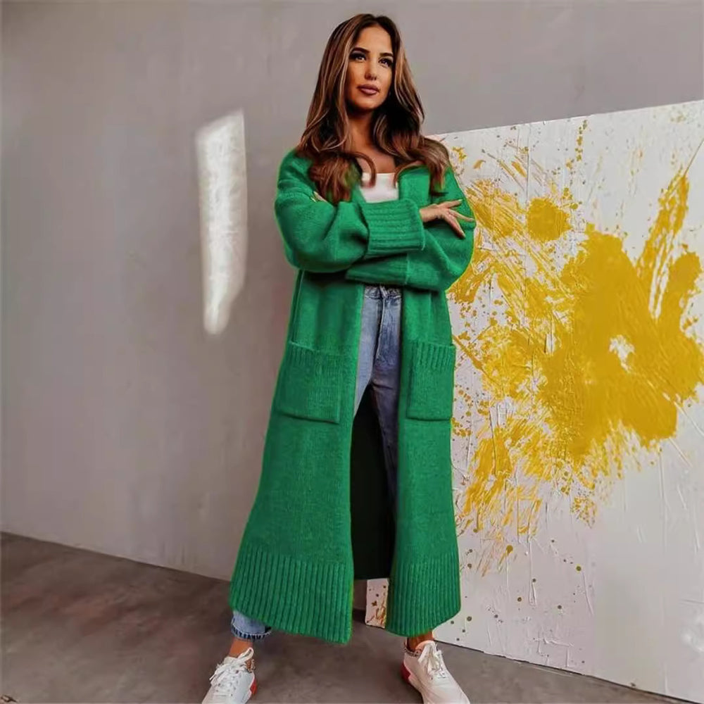 Damen Langer Strickcardigan mit praktischen Taschen und lässigem Schnitt EB