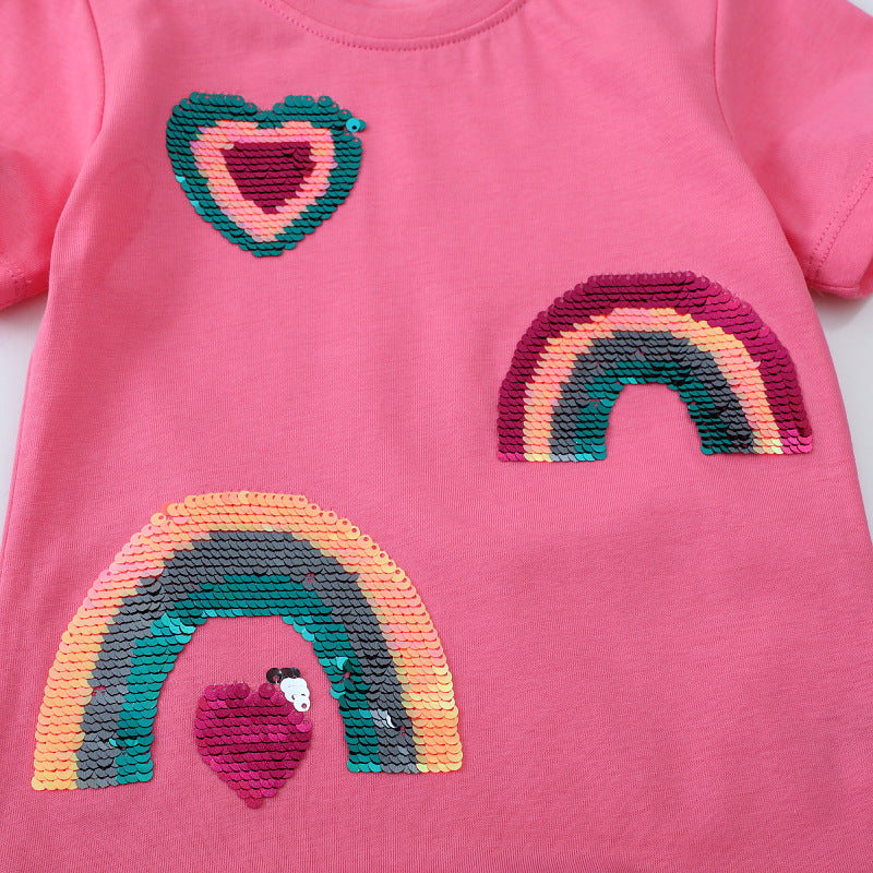 Mädchen T-Shirt mit glitzerndem Regenbogen-Design EB