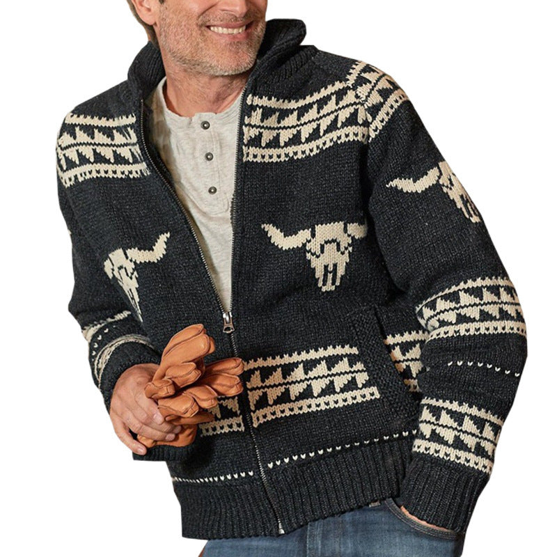 Herren Strickjacke mit einzigartigem Muster und praktischen Taschen EB