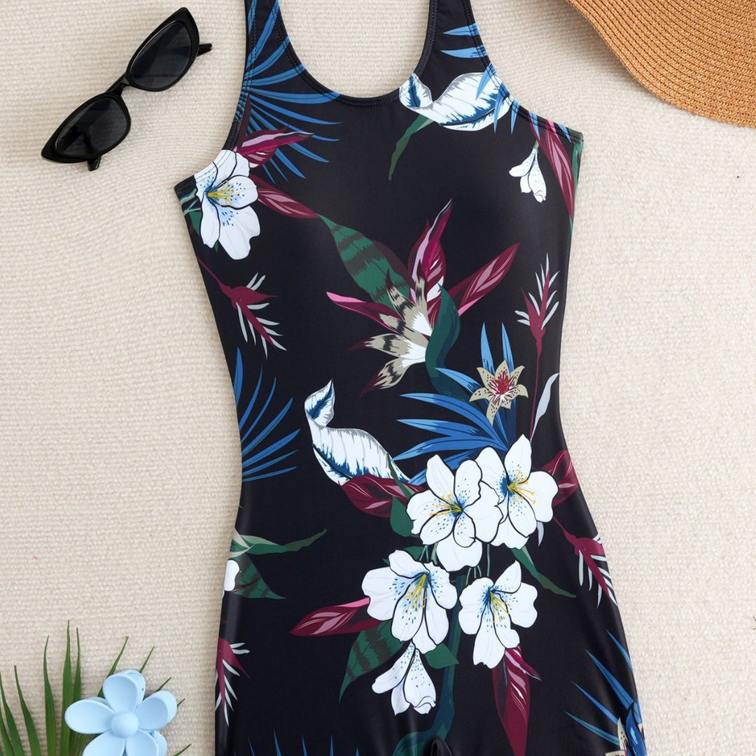 Damen Einteiler Badeanzug mit floralen Mustern und sportlichem Schnitt EB