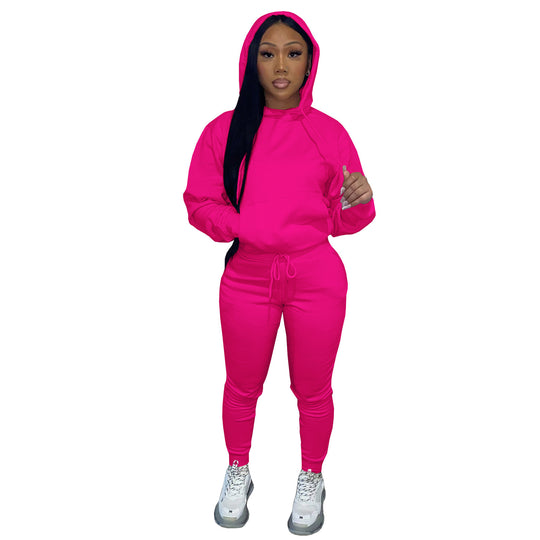 Damen nan Kapuzen-Lounge-Set mit Kängurutasche taillierter Jogginghose und Bündchen EB
