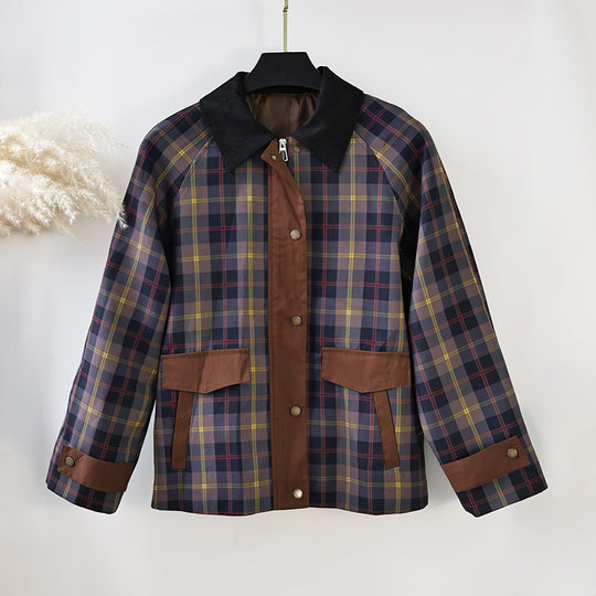 Damen Karierte Jacke mit weichem Cordkragen EB