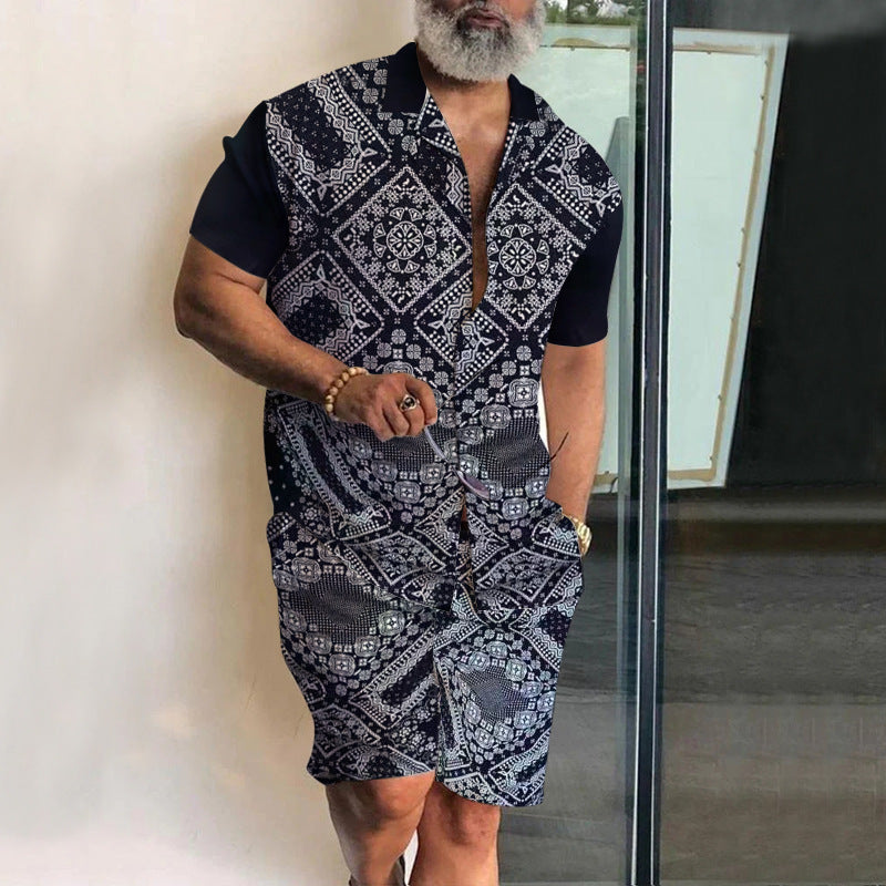 Herren Set aus kurzärmeliger Bluse und Shorts mit gestreiftem Design Heidi-Mode